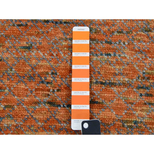 10'3"x14' Orange, Modern Chiaroscuro Collection Hand Knotted Thick and Plush, Pure Wool Oriental Rug FWR474120