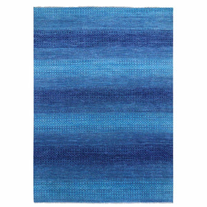 10'x14'1" Denim Blue, Modern Chiaroscuro Collection, Hand Knotted, Thick and Plush, Pure Wool Oriental Rug FWR474228