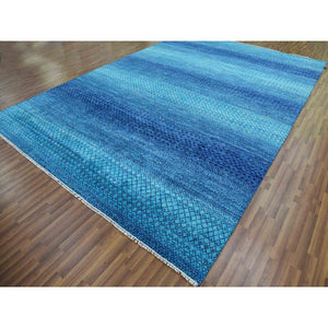 10'x14'1" Denim Blue, Modern Chiaroscuro Collection, Hand Knotted, Thick and Plush, Pure Wool Oriental Rug FWR474228