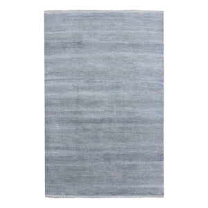 6'x9'2" Gray, Modern Grass Design Gabbeh, Densely Woven Wool and Silk Hand Knotted, Oriental Rug FWR474744