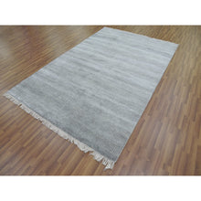 Load image into Gallery viewer, 6&#39;x9&#39;2&quot; Gray, Modern Grass Design Gabbeh, Densely Woven Wool and Silk Hand Knotted, Oriental Rug FWR474744