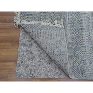 6'x9'2" Gray, Modern Grass Design Gabbeh, Densely Woven Wool and Silk Hand Knotted, Oriental Rug FWR474744