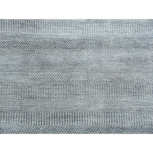 6'x9'2" Gray, Modern Grass Design Gabbeh, Densely Woven Wool and Silk Hand Knotted, Oriental Rug FWR474744