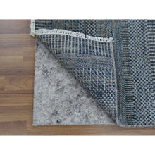 Load image into Gallery viewer, 2&#39;6&quot;x14&#39; Charcoal Gray, Wool and Silk Hand Knotted, Modern Grass Design Gabbeh Densely Woven, Runner Oriental Rug FWR474810