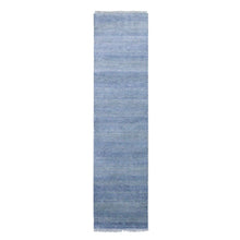 Load image into Gallery viewer, 2&#39;6&quot;x9&#39;10&quot; Blue, Hand Knotted Modern Grass Design Gabbeh, Densely Woven Wool and Silk, Runner Oriental Rug FWR474858