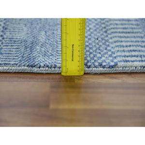 2'6"x9'10" Blue, Hand Knotted Modern Grass Design Gabbeh, Densely Woven Wool and Silk, Runner Oriental Rug FWR474858