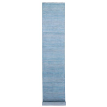 Load image into Gallery viewer, 2&#39;7&quot;x16&#39;2&quot; Blue, Modern Grass Design Gabbeh Densely Woven, Wool and Silk Hand Knotted XL Runner Oriental Rug FWR474900