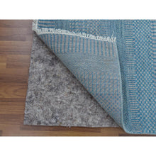Load image into Gallery viewer, 2&#39;7&quot;x16&#39;2&quot; Blue, Modern Grass Design Gabbeh Densely Woven, Wool and Silk Hand Knotted XL Runner Oriental Rug FWR474900