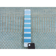 Load image into Gallery viewer, 2&#39;8&quot;x15&#39; Light Blue, Hand Knotted Modern Grass Design Gabbeh, Densely Woven Wool and Silk, XL Runner Oriental Rug FWR474912