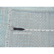 Load image into Gallery viewer, 2&#39;8&quot;x15&#39; Light Blue, Hand Knotted Modern Grass Design Gabbeh, Densely Woven Wool and Silk, XL Runner Oriental Rug FWR474912