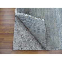 Load image into Gallery viewer, 2&#39;7&quot;x16&#39;4&quot; Denim Blue, Densely Woven Wool and Silk Hand Knotted, Modern Grass Design Gabbeh, XL Runner Oriental Rug FWR474918