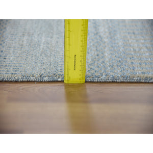 2'7"x16'4" Denim Blue, Densely Woven Wool and Silk Hand Knotted, Modern Grass Design Gabbeh, XL Runner Oriental Rug FWR474918