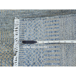 2'7"x16'4" Denim Blue, Densely Woven Wool and Silk Hand Knotted, Modern Grass Design Gabbeh, XL Runner Oriental Rug FWR474918
