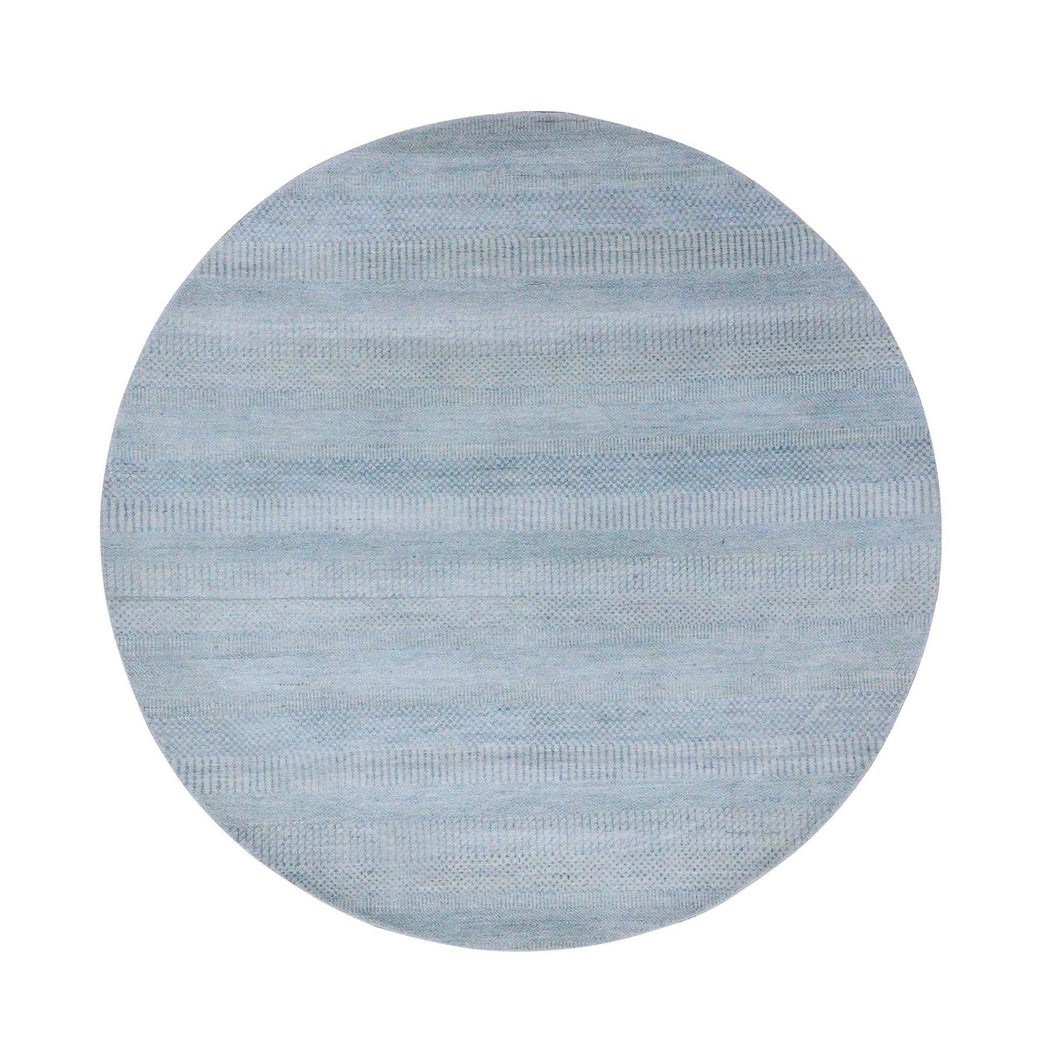6'x6' Light Blue, Densely Woven Wool and Silk Hand Knotted, Modern Grass Design Gabbeh, Round Oriental Rug FWR474948