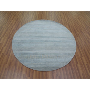 6'x6' Light Blue, Densely Woven Wool and Silk Hand Knotted, Modern Grass Design Gabbeh, Round Oriental Rug FWR474948