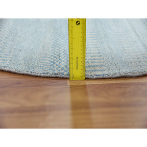 6'x6' Light Blue, Densely Woven Wool and Silk Hand Knotted, Modern Grass Design Gabbeh, Round Oriental Rug FWR474948