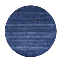 Load image into Gallery viewer, 8&#39;x8&#39; Navy Blue, Wool and Silk Hand Knotted, Modern Grass Design Gabbeh Densely Woven, Round Oriental Rug FWR474966