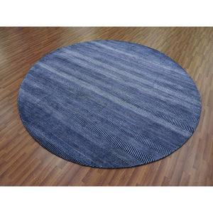 8'x8' Navy Blue, Wool and Silk Hand Knotted, Modern Grass Design Gabbeh Densely Woven, Round Oriental Rug FWR474966