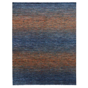 8'2"x10'5" Orange, Pure Wool Hand Knotted, Modern Chiaroscuro Collection Thick and Plush, Oriental Rug FWR474990