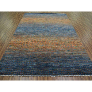 8'2"x10'5" Orange, Pure Wool Hand Knotted, Modern Chiaroscuro Collection Thick and Plush, Oriental Rug FWR474990