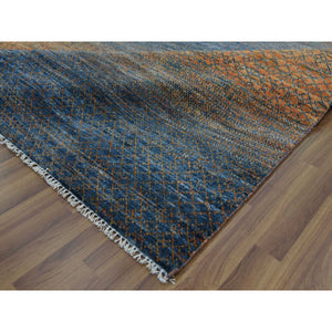 8'2"x10'5" Orange, Pure Wool Hand Knotted, Modern Chiaroscuro Collection Thick and Plush, Oriental Rug FWR474990