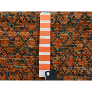 8'2"x10'5" Orange, Pure Wool Hand Knotted, Modern Chiaroscuro Collection Thick and Plush, Oriental Rug FWR474990
