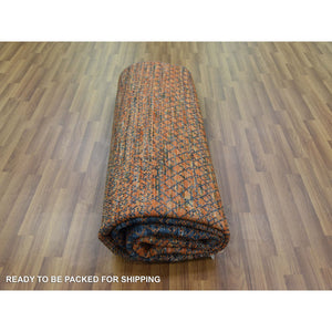8'2"x10'5" Orange, Pure Wool Hand Knotted, Modern Chiaroscuro Collection Thick and Plush, Oriental Rug FWR474990