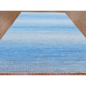 10'x14'3" Light Blue, Pure Wool Hand Knotted, Modern Chiaroscuro Collection Thick and Plush, Oriental Rug FWR475014