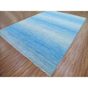 10'x14'3" Light Blue, Pure Wool Hand Knotted, Modern Chiaroscuro Collection Thick and Plush, Oriental Rug FWR475014