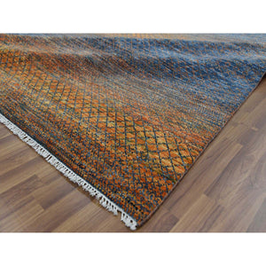 10'x14'5" Orange, Thick and Plush Pure Wool Hand Knotted, Modern Chiaroscuro Collection, Oriental Rug FWR475026