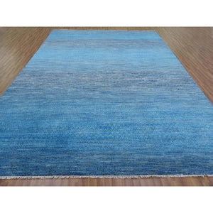 10'x14'3" Oceanic Blue, Modern Chiaroscuro Collection, Thick and Plush Pure Wool Hand Knotted, Oriental Rug FWR475032