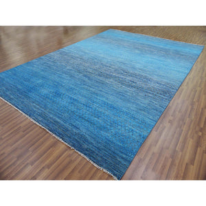 10'x14'3" Oceanic Blue, Modern Chiaroscuro Collection, Thick and Plush Pure Wool Hand Knotted, Oriental Rug FWR475032