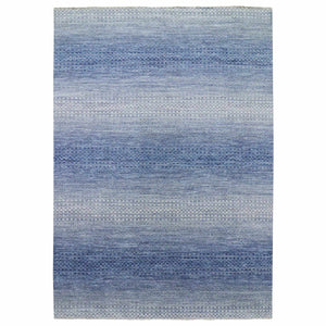 10'x14'1" Blue, Modern Chiaroscuro Collection, Thick and Plush Pure Wool Hand Knotted, Oriental Rug FWR475050