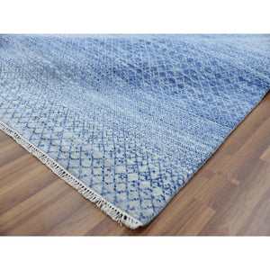 10'x14'1" Blue, Modern Chiaroscuro Collection, Thick and Plush Pure Wool Hand Knotted, Oriental Rug FWR475050