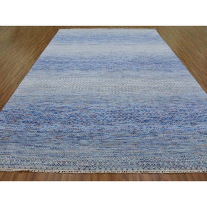 10'x14'4" Blue, Thick and Plush Pure Wool Hand Knotted, Modern Chiaroscuro Collection, Oriental Rug FWR475068