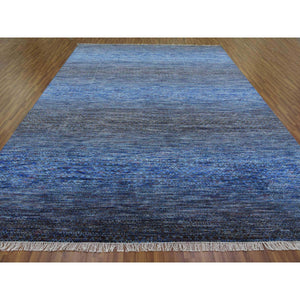 10'x14' Denim Blue, Modern Chiaroscuro Collection, Thick and Plush Pure Wool Hand Knotted, Oriental Rug FWR475074