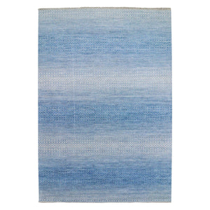 10'x14'4" Light Blue, Pure Wool Hand Knotted, Modern Chiaroscuro Collection Thick and Plush, Oriental Rug FWR475080
