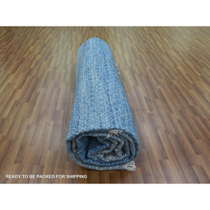 10'x14'4" Light Blue, Pure Wool Hand Knotted, Modern Chiaroscuro Collection Thick and Plush, Oriental Rug FWR475080