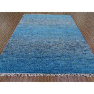 8'2"x10' Blue, Pure Wool Hand Knotted, Modern Chiaroscuro Collection Thick and Plush, Oriental Rug FWR475146
