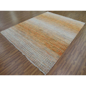 8'1"x10'3" Orange, Thick and Plush Pure Wool Hand Knotted, Modern Chiaroscuro Collection, Oriental Rug FWR475236