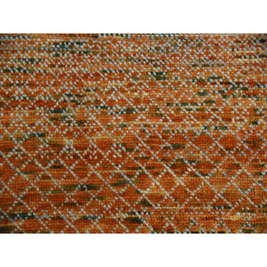 8'1"x10'3" Orange, Thick and Plush Pure Wool Hand Knotted, Modern Chiaroscuro Collection, Oriental Rug FWR475236