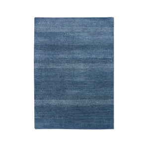 4'1"x6'1" Teal Blue, Densely Woven Wool and Silk Hand Knotted, Modern Grass Design Gabbeh Oriental Rug FWR475452