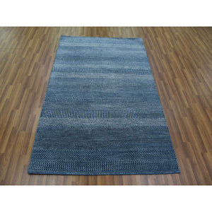4'1"x6'1" Teal Blue, Densely Woven Wool and Silk Hand Knotted, Modern Grass Design Gabbeh Oriental Rug FWR475452