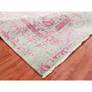 8'10"x11'3" Beige and Pink, Broken Persian Tabriz Erased Design, Wool and Silk Hand Knotted, Oriental Rug FWR475650