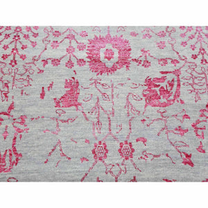 8'10"x11'3" Beige and Pink, Broken Persian Tabriz Erased Design, Wool and Silk Hand Knotted, Oriental Rug FWR475650