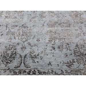 8'10"x11'9" Silver Gray, Wool and Silk Hand Knotted, Broken Erased Persian Tabriz Design, Oriental Rug FWR475668