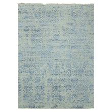 Load image into Gallery viewer, 10&#39;x13&#39;8&quot; Silver with Blue, Broken Persian Erased Vase Design, Wool and Silk Hand Knotted, Oriental Rug FWR475746