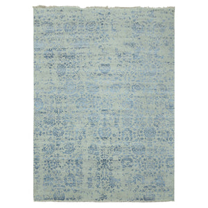 10'x13'8" Silver with Blue, Broken Persian Erased Vase Design, Wool and Silk Hand Knotted, Oriental Rug FWR475746