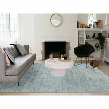 Load image into Gallery viewer, 10&#39;x13&#39;8&quot; Silver with Blue, Broken Persian Erased Vase Design, Wool and Silk Hand Knotted, Oriental Rug FWR475746
