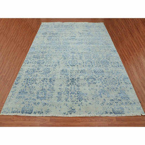10'x13'8" Silver with Blue, Broken Persian Erased Vase Design, Wool and Silk Hand Knotted, Oriental Rug FWR475746